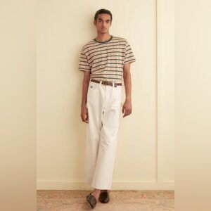 BODE Men’s Knolly Brook Wide Leg Herringbone Trousers White Size 29